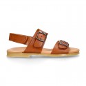 Nappa leather kids sandal shoes BIO style with buckles fastening design.