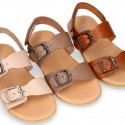 Nappa leather kids sandal shoes BIO style with buckles fastening design.