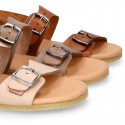 Nappa leather kids sandal shoes BIO style with buckles fastening design.