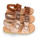 Nappa leather kids sandal shoes BIO style with buckles fastening design.