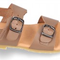 Nappa leather kids sandal shoes BIO style with buckles fastening design.