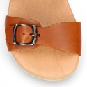 Nappa leather kids sandal shoes BIO style with buckles fastening design.