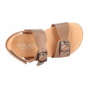 Nappa leather kids sandal shoes BIO style with buckles fastening design.