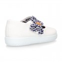 Cotton canvas girl Mary Jane shoes with hook and loop strap closure with FLOWER design.