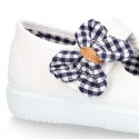 Cotton canvas girl Mary Jane shoes with hook and loop strap closure with FLOWER design.