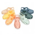 Classic Kids jelly shoes for Beach and Pool use in NEW SOLID colors with hook and loop strap closure.