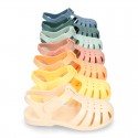 Classic Kids jelly shoes for Beach and Pool use in NEW SOLID colors with hook and loop strap closure.