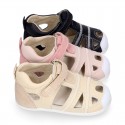 Combined leather OKAA FLEX kids Sandal shoes laceless and with toe cap.