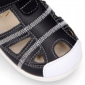 Combined leather OKAA FLEX kids Sandal shoes laceless and with toe cap.