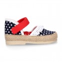 Cotton canvas baby girl espadrille shoes with DOTS and FRILLS design.