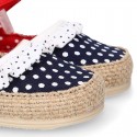 Cotton canvas baby girl espadrille shoes with DOTS and FRILLS design.