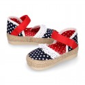 Cotton canvas baby girl espadrille shoes with DOTS and FRILLS design.