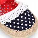 Cotton canvas baby girl espadrille shoes with DOTS and FRILLS design.