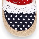 Cotton canvas baby girl espadrille shoes with DOTS and FRILLS design.