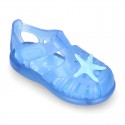 Classic style Kids jelly shoes with hook and loop strap closure and STARFISH design.