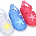 Classic style Kids jelly shoes with hook and loop strap closure and STARFISH design.