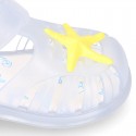 Classic style Kids jelly shoes with hook and loop strap closure and STARFISH design.