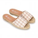 VICHY square design cotton canvas Girl clog style espadrille shoes.