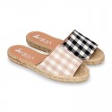 VICHY square design cotton canvas Girl clog style espadrille shoes.