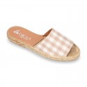 VICHY square design cotton canvas Girl clog style espadrille shoes.