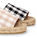 VICHY square design cotton canvas Girl clog style espadrille shoes.