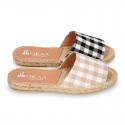 VICHY square design cotton canvas Girl clog style espadrille shoes.