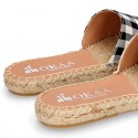 VICHY square design cotton canvas Girl clog style espadrille shoes.