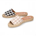 VICHY square design cotton canvas Girl clog style espadrille shoes.