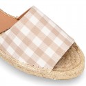 VICHY square design cotton canvas Girl clog style espadrille shoes.
