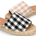 VICHY square design cotton canvas Girl clog style espadrille shoes.