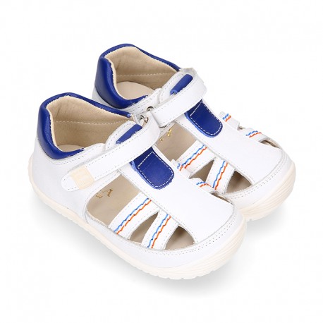 Sandalia niños OKAA FLEX sin cordones en Piel Napa BLANCA.