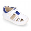 WHITE Nappa leather OKAA FLEX kids Sandal shoes laceless and with toe cap.