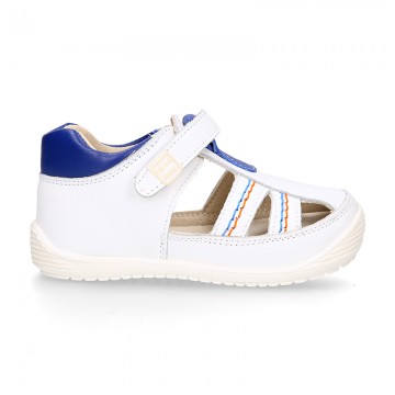 Sandalia niños OKAA FLEX sin cordones en Piel Napa BLANCA.