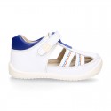 WHITE Nappa leather OKAA FLEX kids Sandal shoes laceless and with toe cap.