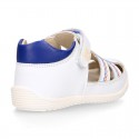 WHITE Nappa leather OKAA FLEX kids Sandal shoes laceless and with toe cap.