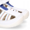 WHITE Nappa leather OKAA FLEX kids Sandal shoes laceless and with toe cap.