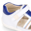WHITE Nappa leather OKAA FLEX kids Sandal shoes laceless and with toe cap.