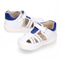 WHITE Nappa leather OKAA FLEX kids Sandal shoes laceless and with toe cap.