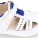 WHITE Nappa leather OKAA FLEX kids Sandal shoes laceless and with toe cap.