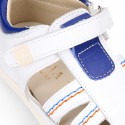 WHITE Nappa leather OKAA FLEX kids Sandal shoes laceless and with toe cap.