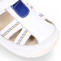 WHITE Nappa leather OKAA FLEX kids Sandal shoes laceless and with toe cap.