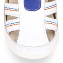 WHITE Nappa leather OKAA FLEX kids Sandal shoes laceless and with toe cap.