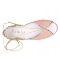 Woman Sandal shoes with ties closure in soft suede leather with gold GLITTER.