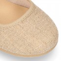 LINEN Cotton canvas Girl Mary Jane shoes with hook and loop strap closure and button.