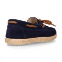 Suede leather Kids Moccasin shoes espadrille style with ribbons design.