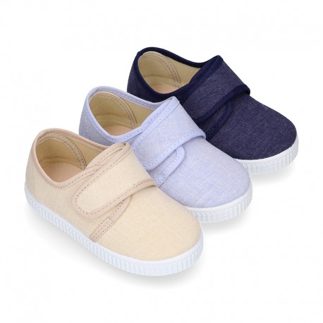 SHIRT Cotton Canvas kids sneakers or bamba shoes with hook and loop strap closure.