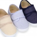 SHIRT Cotton Canvas kids sneakers or bamba shoes with hook and loop strap closure.