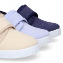 SHIRT Cotton Canvas kids sneakers or bamba shoes with hook and loop strap closure.