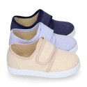 SHIRT Cotton Canvas kids sneakers or bamba shoes with hook and loop strap closure.