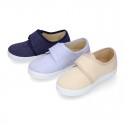 SHIRT Cotton Canvas kids sneakers or bamba shoes with hook and loop strap closure.